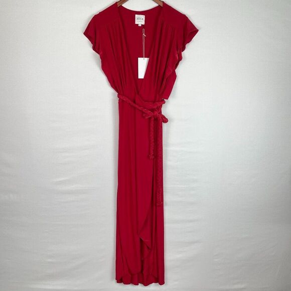 Misa Los Angeles Revolve Irina Wrap Maxi Braided Tie Ruffle Sleeve Dress S - Picture 2 of 8
